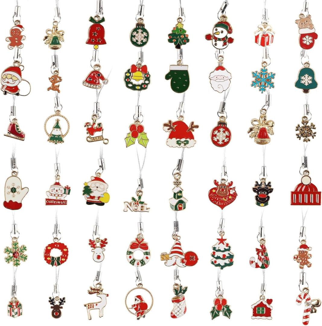 48 Pcs Mini Christmas Ornaments Tiny Metal Charms Haning Miniature Christmas Ornaments with String for Craft Wreath Xams Tree Decoration
