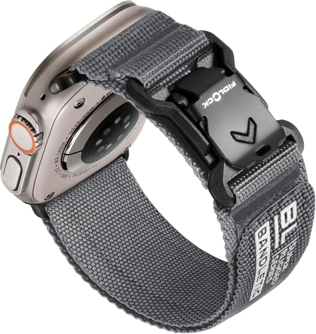 Bandletic Compatible with Apple Watch Ultra 2 Band for Men, Soft Nylon Sport Loop with Magnetic Fidlock V-Buckle for iWatch 49mm(Ultra 3/2/1),46mm(11/10),45mm(9/8/7),44mm(SE3/SE2/SE/6/5/4),42mm(3/2/1) (Dark Gray) Bandletic Compatible with Apple Watch Ultra 2 Band for Men, Soft Nylon Sport Loop with Magnetic Fidlock V-Buckle for iWatch 49mm(Ultra 3/2/1),46mm(11/10),45mm(9/8/7),44mm(SE3/SE2/SE/6/5/4),42mm(3/2/1) (Dark Gray)