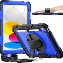 timecity for iPad (A16) 11th/ 10th Generation Case 11''/ 10.9 Inch (2025/2022) - Heavy Duty Protective Cover with Screen Protector, Stand, Shoulder Strap & Pencil Holder | Kids-Friendly - Dark Blue
