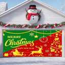 3 x IVN Christmas Garage Door Cover Decoration 13x6ft Snowy Night Trees with Green Red Sleigh Scene Deer Merry Christmas Garage Door Banner Home Door Front Yard Decor for Xmas Eve Holiday Outdoor