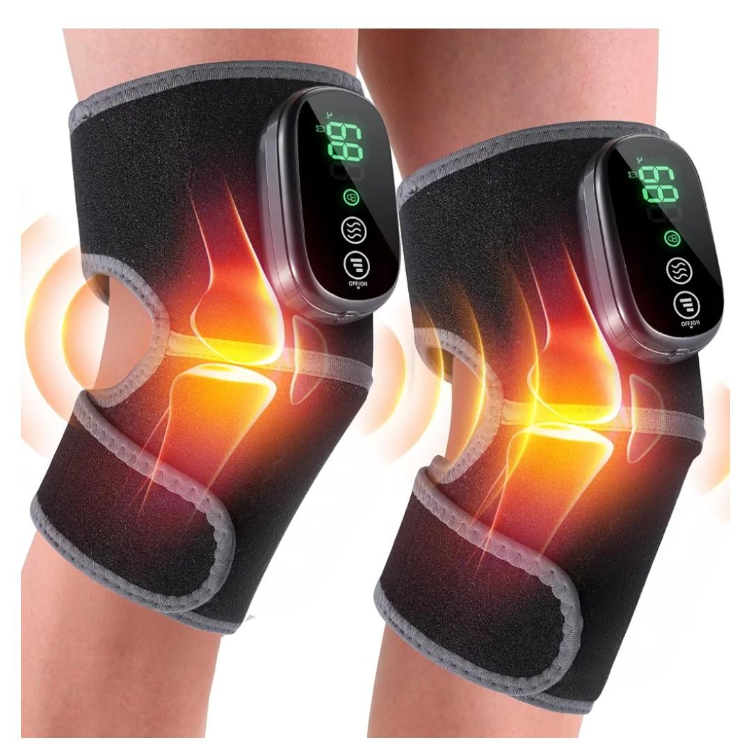 HOMRELEXA Cordless Heated Knee Massager, 3-in-1 Heating Pad with 3 Vibration and Heating Mode, Auto-Off Timer, Knee Brace for Shoulder Elbow, Gifts for Men Women, Black, 2 PCS