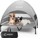 Veehoo Outdoor Dog Bed with Canopy, Cooling Elevated Pet Cot with Removable Shade, Non-Slip Feet, Raised Dog Cot for Large Dogs, Pet Tent Bed for Camping, Beach, XLarge, Grey, CWC2411 (49.0"L x 33.0"W x 42.5"Th)