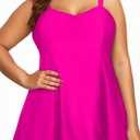 Aleumdr Women's Plus Size One Piece Swimsuit Tummy Control One Piece Bathing Suit with Skirt Vintage Swimdress with Pockets (Pink)