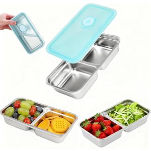 Stainless Steel Snack Containers Reusable with Lids, Grab & Go 2 Compartment Food Storage Containers with Leakproof Lids for Office Travel Camping Dishwasher Safe (1)