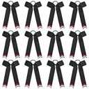 DEEKA 12PCS Collegiate Style Cheer Bows with Glitter Chevrons Tail Skinny College Cheerleader Ponytail Holder for Volleyball Softball Girls (Black/Red/White)