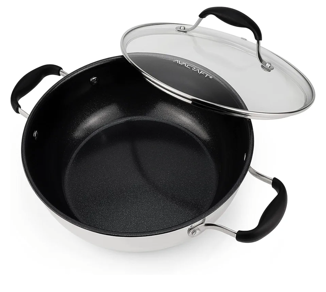 AVACRAFT Nonstick Everyday Pan, 9 inch, Ceramic Coating, Stainless Steel, Induction Compatible, Dishwasher Safe