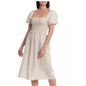 Women's Smocked Puff-Sleeve Dress, Size S