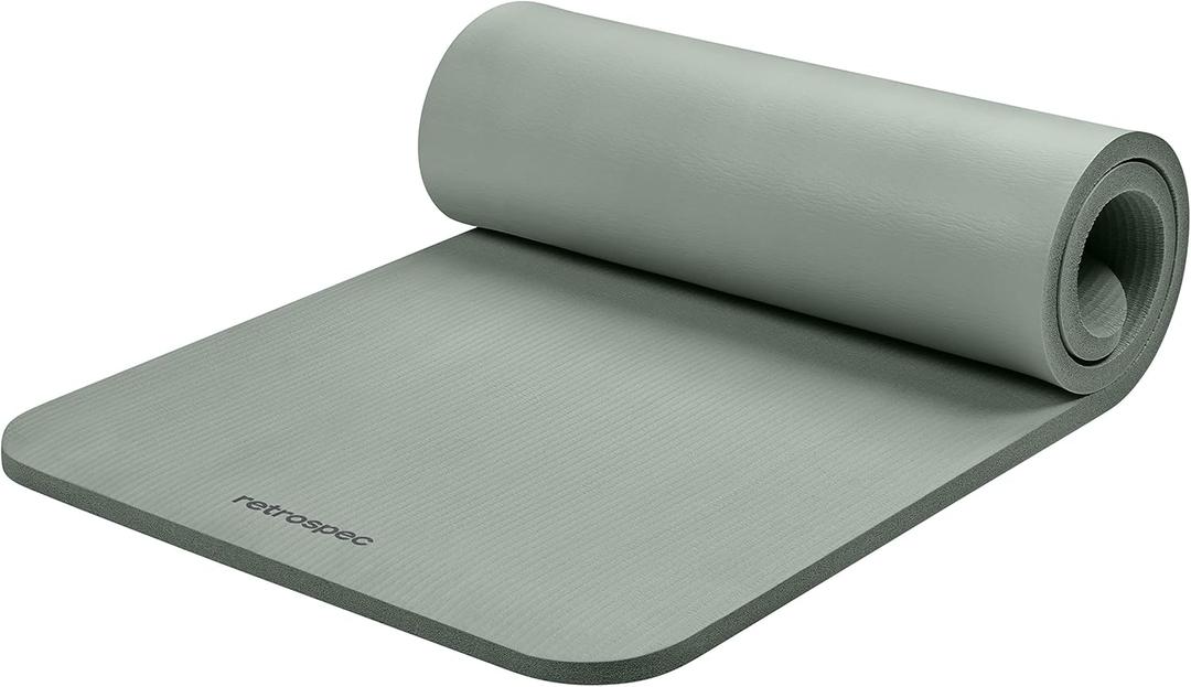 Retrospec Solana Yoga Mat 1" Thick With Nylon Carry Strap for Men & Women - Non Slip Exercise Mat for Home Yoga, Pilates, Stretching, Floor & Fitness Workouts (1 inch, Sage)
