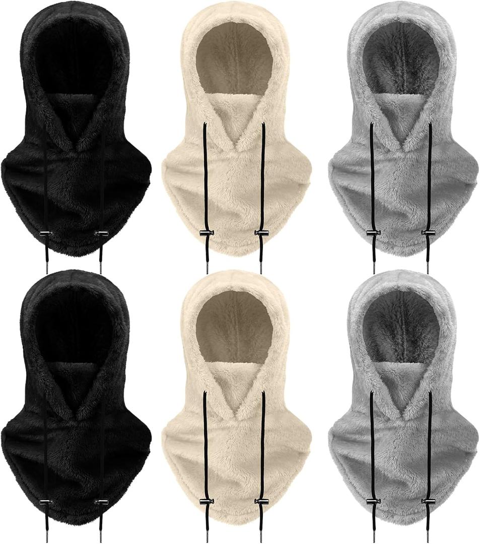 Eurzom 6 Pcs Ski Mask Balaclava for Women Men Warm Winter Fleece Face Mask Hooded Scarf for Cold Weather (Black, Beige,light Gray)