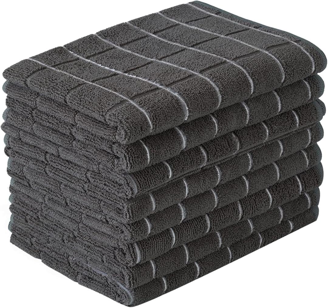 Microfiber Dish Towels - Soft, Super Absorbent and Lint Free Kitchen Towels - 8 Pack (Lattice Designed Black Colors) - 26 x 18 Inch