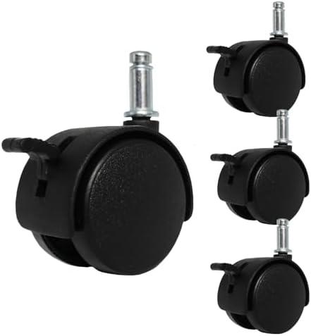 Letrushare 4pcs 1.5 Inch Swivel Caster Wheels Circlip Stem M8x20mm Lockable Brake 360 Degree Rotatable Rollers Small Black Nylon Castor Replacement for Furniture Table Desk Chair Stool Shelf Cabinet