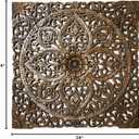 Floral Wood Carved Wall Art Panel. Decorative Bali Asian Home Decor Headboard (24"x24", Brown)