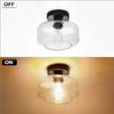 SunRider Industrial Semi-Flush Mount Ceiling Light Fixture, Modern Seeded Glass Pendant Lamp, Black Farmhouse Hanging Lighting for Bedroom Hallway, Black, Large