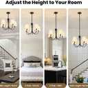 RUIYEY Modern Dining Room Chandelier - 23" 5-Light Gold Farmhouse Chandeliers with White Fabric Shades, Adjustable Hanging Dining Room Light Fixture, E12 Hardwired Ceiling Light for Kitchen Island