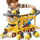 Extra Large Toy Trucks for Toddlers, 3-Layer Construction Trucks for 2 3 4 Year Old Boys, 7-in-1 Big Transport Vehicle Carrier Truck with Siren & Lights and 6 Toy Cars, Birthday Gifts for Boys Kids