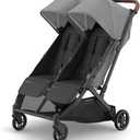 UPPAbaby Minu Duo Side-by-Side Double Stroller - Lightweight + Compact Design for Travel - Easy Fold- From Birth to Toddler - Independent Recline -Greyson(Charcoal Mélange/Carbon Frame/Saddle Leather)