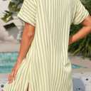 Yonique Women Swimsuit Coverup Shirt - Button Down Bathing Suit Cover Ups Striped Beach Dress 2026 (Beige, S)