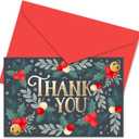 Honeyplum Christmas Thank You Cards With Envelopes - Set of 24 With Matching Color Envelopes & Gold Foil Stamp Lettering - Blank Inside
