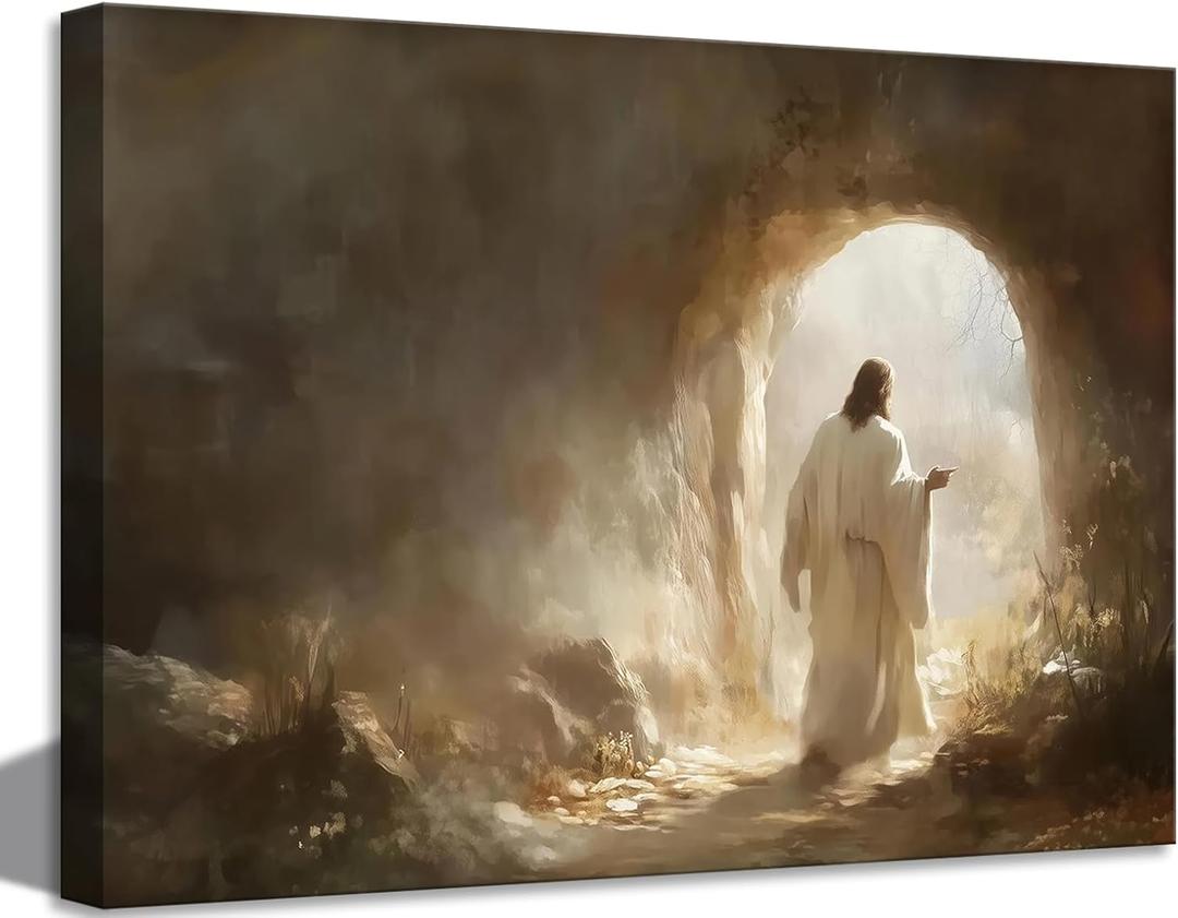 Jesus Canvas Wall Art Jesus Leaves The Tomb Wall Decor picture Christianity Resurrection of the Savior Poster Print Christ God Painting Artwork for Church Gallery Home Decoration,24x16in Canvas
