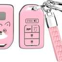 ACEBOY for Honda Key fob Cover with Leather Keychain, Soft TPU Full Cover Protection Key Fob Case for Honda Accord Civic CRV Pilot Odyssey Passport Insight EX (Pink,5 Buttons)