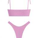ZAFUL Women's Bandeau Bikini Tie Shoulder O Ring Cheeky Swimsuit (Pink, XL)