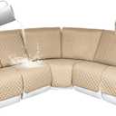 HDCAXKJ 100% Waterproof Reclining Sectional Couch Covers L Shape Recliner Sofa Cover Washable Quilted Soft Pet Dog Corner Recliner Slipcovers with Pockets (5 Seat Recliner Couch, Natural)