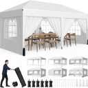Driftalia 10x20 Pop up Canopy Tent with 6 Sidewalls, Outdoor Canopy with Windows & Roller Bag, Party Tent for Commercial Events, Weddings, Camping - White