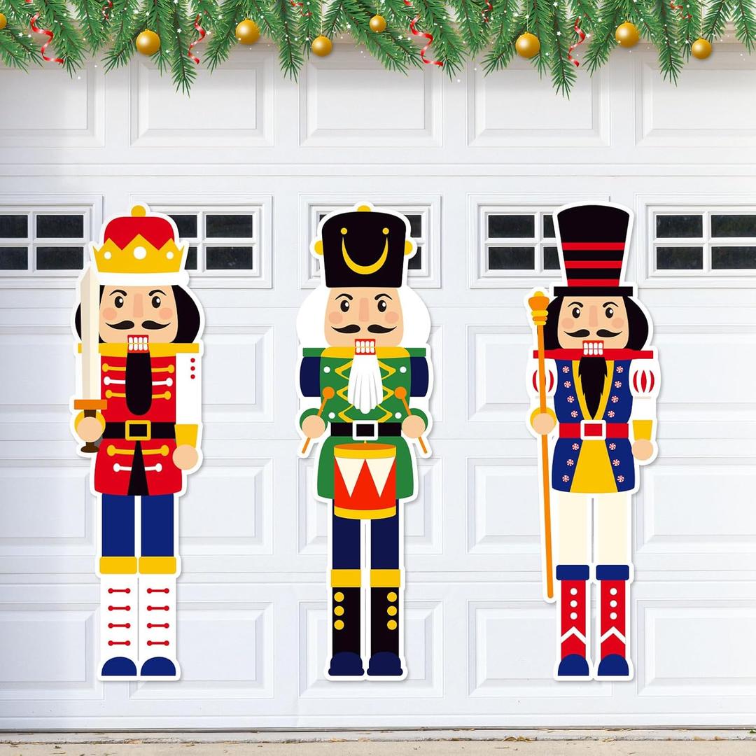 Thyle 3 Set Large Christmas Nutcracker Garage Door Magnets Giant Christmas Garage Buddy Decoration Nutcracker Magnets for Door Refrigerator Porch Decor, 13 x 47Inch