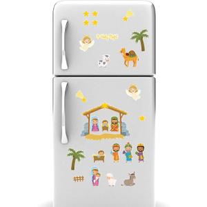 Yinder 26 Pcs Nativity Manger Scene Magnet Decal Set Magnetic Car Christmas Decorations Christmas Car Refrigerator Nativity Scene Magnets for Educational Learning Activities Door(Classic)