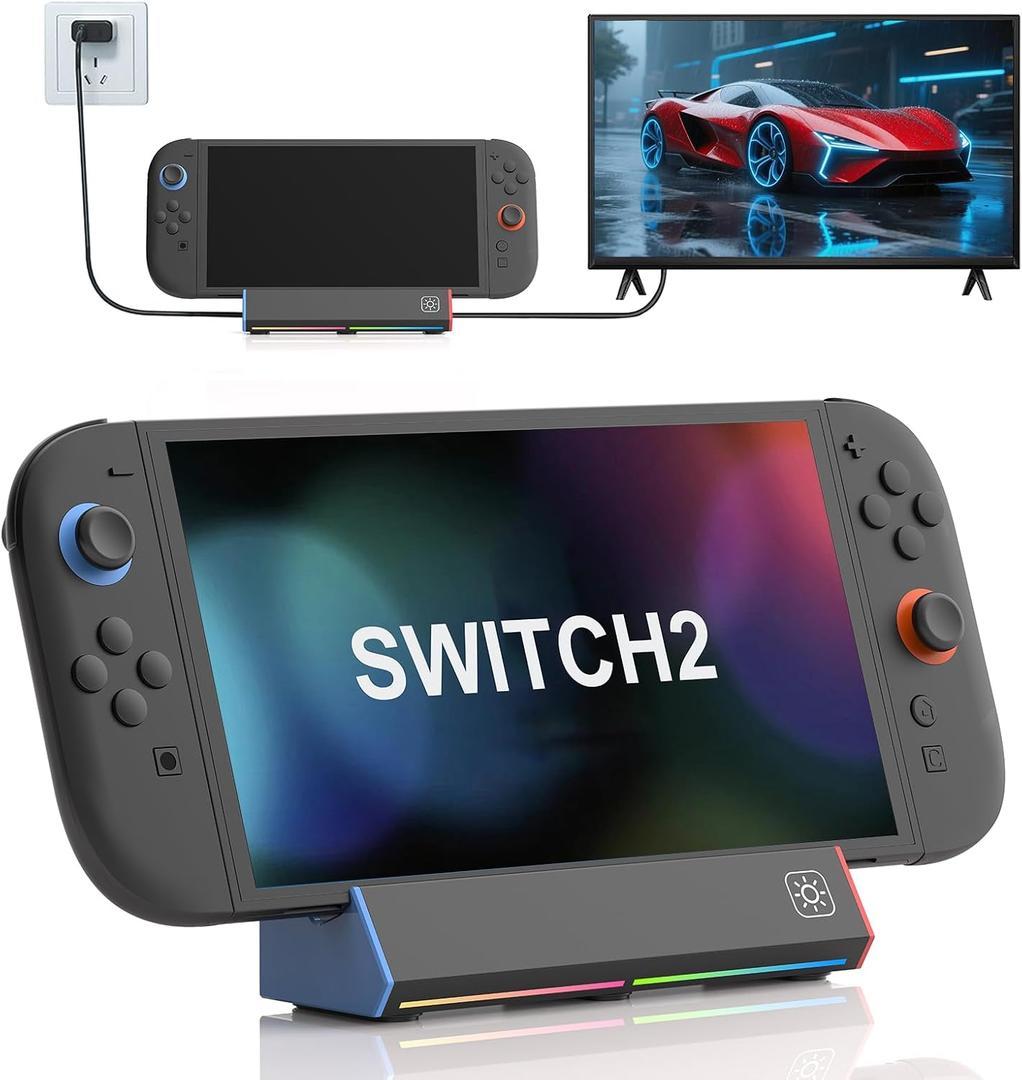 iPLYGAM Switch 2 TV Dock for Nintendo Switch 2, Portable Switch 2 Docking Station Replacement 4K High Definition HDMI/Type C/3.0 USB Port LED Light for Official Nintendo Switch 2