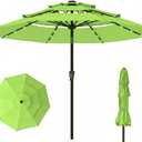 10ft 3-Tier Patio Umbrella with 32 Solar Powered LED Lights, Windproof Outdoor Market Umbrella for Deck, Poolside & Garden, Sturdy Push-Button Tilt Table Umbrella, Apple Green