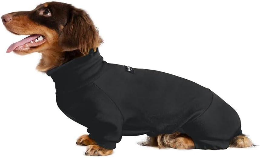 Dachshund Dog Turtleneck Sweater, Adjustable Polo Collar with Zipper, Four-Legged Warm Double Fleece, Stretchy Clothes for Mini Dachshunds (Black, X-Large)
