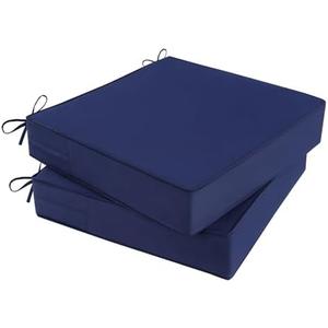 MJIAIDEA Outdoor Chair Cushions Set of 2 for Patio Furniture 22x22x4 Inch Waterproof Patio Chair Cushion 3 Year Color Fastness Square Elastic Foam Garden Sofa Couch Pads with Ties and Handle,Blue