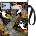 CRASPIRE Ghost Book Sleeve Pumpkin Book Protector Halloween Book Covers for Paperbacks Washable Fabric Cloth Book Cover with Zipper and Extra Sleeve Pocket for Book Lovers Classmate Friend Gifts