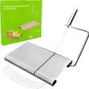 Cheese Slicer with Cutting Board and Measuring Grid, Adjustable Stainless Steel Wire Cheese Cutter for Block Cheese, Includes 5 Replacement Wires, Easy to Clean and Use