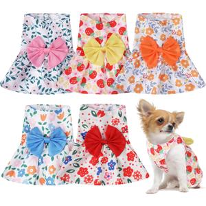 Saintrygo 5 Pieces Dog Dresses for Small Pet Girls Floral Puppy Dresses Dog Princess Bowknot Dress Cute Summer Outfits Cat Clothes for Female Cat Small Pets, 5 Styles(S)