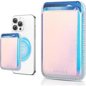 KRTALS Magnetic Wallet Cell Phone Card Holder for Phone Case with Mag-Safe, Stronger Magnetic RFID Leather Phone Wallet Stick on Series of iPhone 17/16/15/14/13/12 and Pro/Promax, Rainbow Color