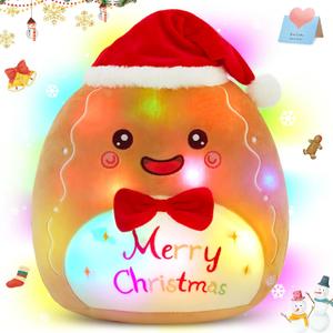 Glow Guards 12-inch Light up Christmas Gingerbread Man Plush Pillow, Soft Gingerbread Man Stuffed Animal Toy, Glowing Christmas Party Decoration Gift for Kids Boys and Girls