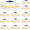 Brightever 4x4 3.5x3.5 Solar Post Cap Lights Outdoor 12-Pack, Solar Fence Post Lights Fit Vinyl/Wood Posts, 2 Modes(Warm/Cool White), Solar Powered Waterproof Deck Post Lights for Patio Porch, White