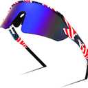 FEISEDY Sports Sunglasses for Men and Women, UV400 Protection Outdoor Cycling Driving Fishing Glasses B2987 (60mm, 001 Stars&stripes Style| Blue Lens)