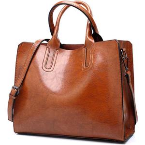 Leather Handbags and Purses Top Handle Designer Tote Bags Satchel Bags for Women, Brown