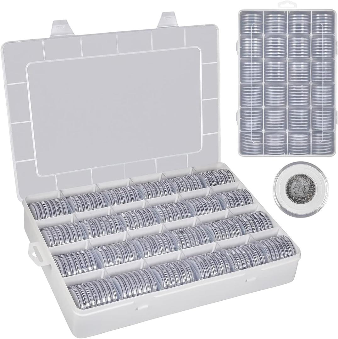 168 Pcs 46mm Coin Capsules Case with Foam Gasket, Plastic Storage Organizer Holder for Coin Collection Supplies, 7 Sizes (16/20/ 25/27/ 30/38/ 46mm) (Box Only)-White