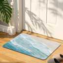 Coastal Beach Bathroom Mat Quick-Drying Non-Slip Rubber Bath Mats Super Absorbent Sand Wave Blue Teal Bath Mat Instant Dry Bathroom Rug in Front of The Kitchen Sink, Shower Room, Bathtub,16"x24"