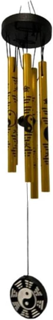 Feng Shui Yin Yang Windchime Gold Metal Wind Chime 5 String Rods Hollow Tubes with Hanging Loop Hanger Ornament Indoor Outdoor Entrance Doorway Terrace Balcony Home Decoration Shop Office Building