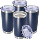 20 oz Tumbler Coffee Travel Tumblers Bulk with Lid Stainless Steel Double Wall Vacuum Insulated Mug Powder Coated Cups fit Car Cupholder for Hot and Cold - Navy, 3 Pack