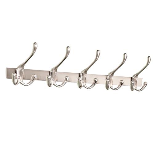 Reroser Modern Zinc Alloy Wall Mounted Coat Rack - Multi-Purpose Wall Hook Organizer with 5 Hooks, Rustproof Metal Hooks for Hallway, Bathroom, Bedroom (Silver Nickel, 1 Item-5 Hooks)
