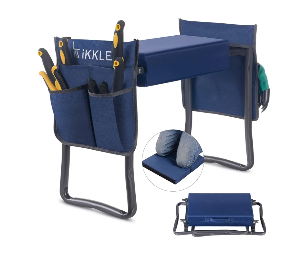 Patented Garden Kneeler and Seat Heavy Duty, Upgraded Garden Bench with Thicker Wider Soft Detachable Kneeling Pad, with 2 Tool Store Pouches, Nice for Mother Father Gardeners
