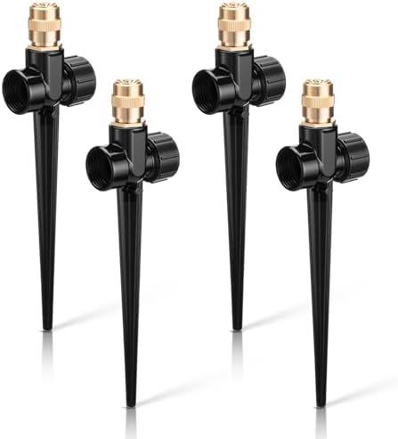 Tioncy 4 Pack Metal Lawn Sprinkler Automatic Garden Water Sprinkler on Spike Base 360 Degree Rotation with Adjustable Brass Nozzle for Lawn Garden Yard(Black)