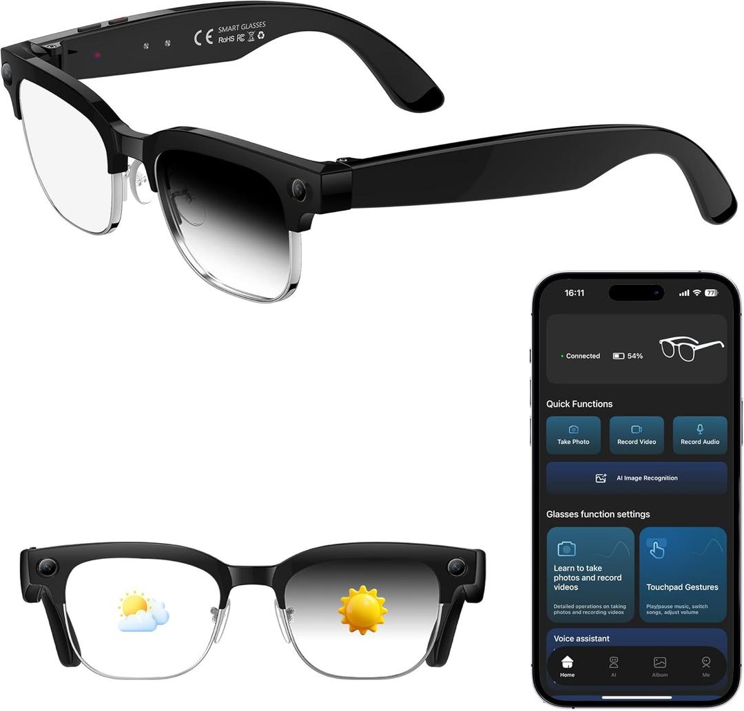 AI Smart Glasses with 8MP Camera 1080P HD Video & 4K Photo, Audio Recording Sunglasses with Real Time AI Translation, Open-Ear Audio, Voice Assistant, 290mAh Bluetooth Glasses for Men & Women