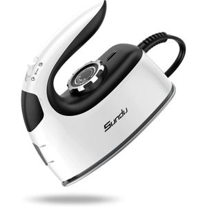 Sundu Small Iron for Clothes with Steam,Travel Iron Portable Non-Stick Soleplate Steamer for Quilting & Sewing,300 Microsteam Holes,90ml Water Tank,Lockable Safety Base (White)